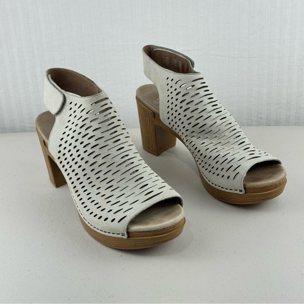 Dansko Danae Slingback Block Heel Sandal Oyster Milled Nubuck Perforated Leather
